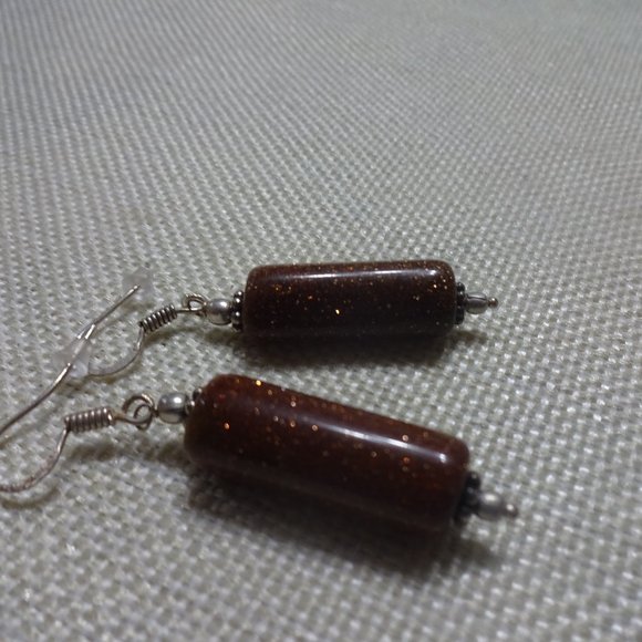 Gorgeous "GOLD SUNSTONE" Handmade Sterling Dangle Earrings #280D - Picture 1 of 3
